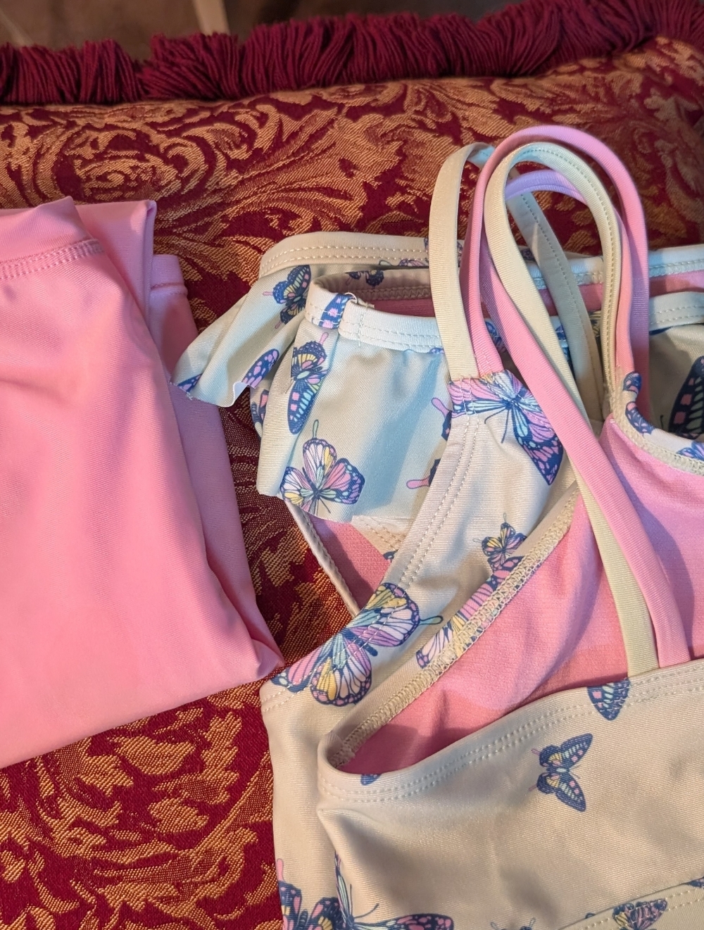 Girls 10-12 Summer Lot: Leotard, 2 Swimsuits, 3 Shorts, 4 Bralettes + Flip Flops